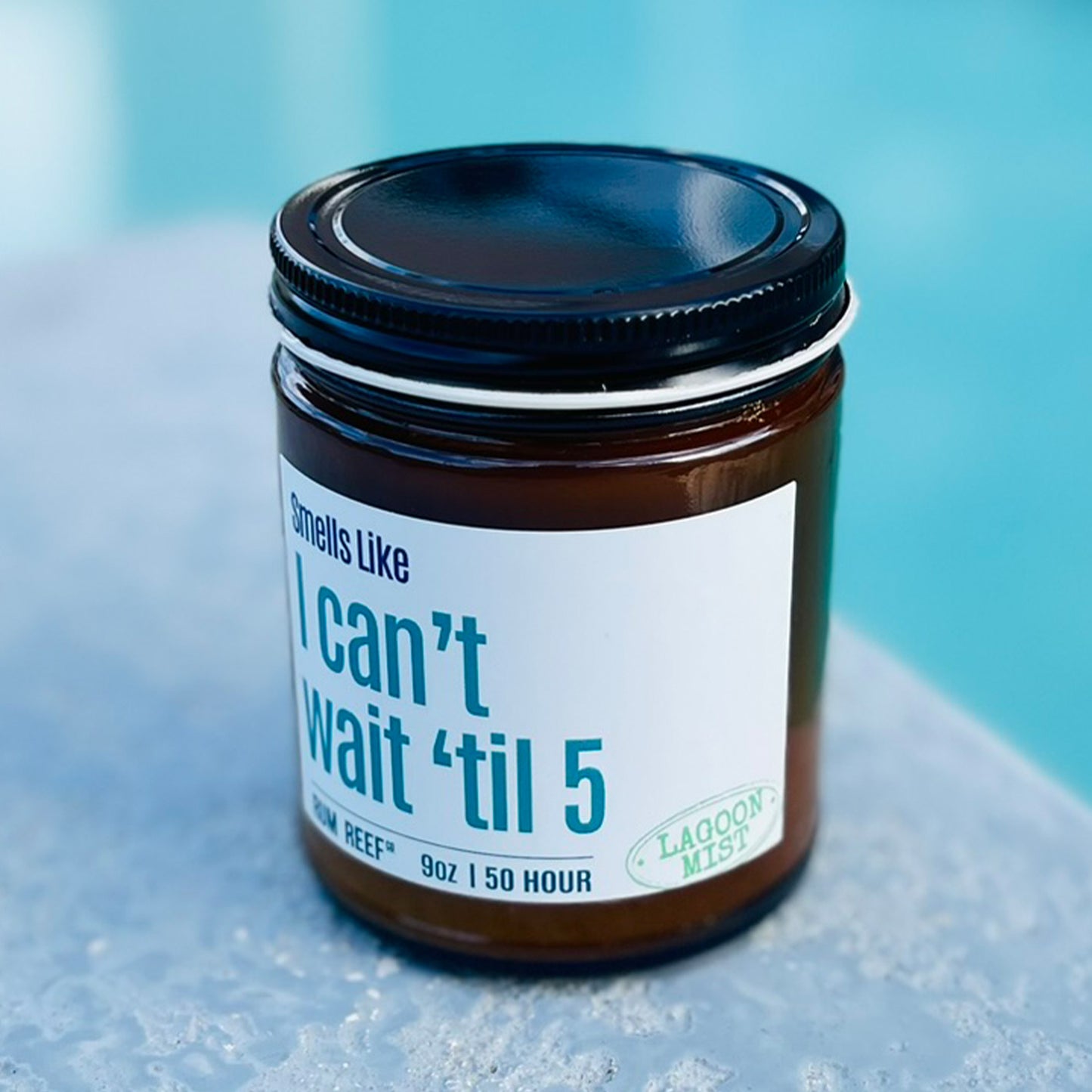 Jar of soap with a label on a blue background