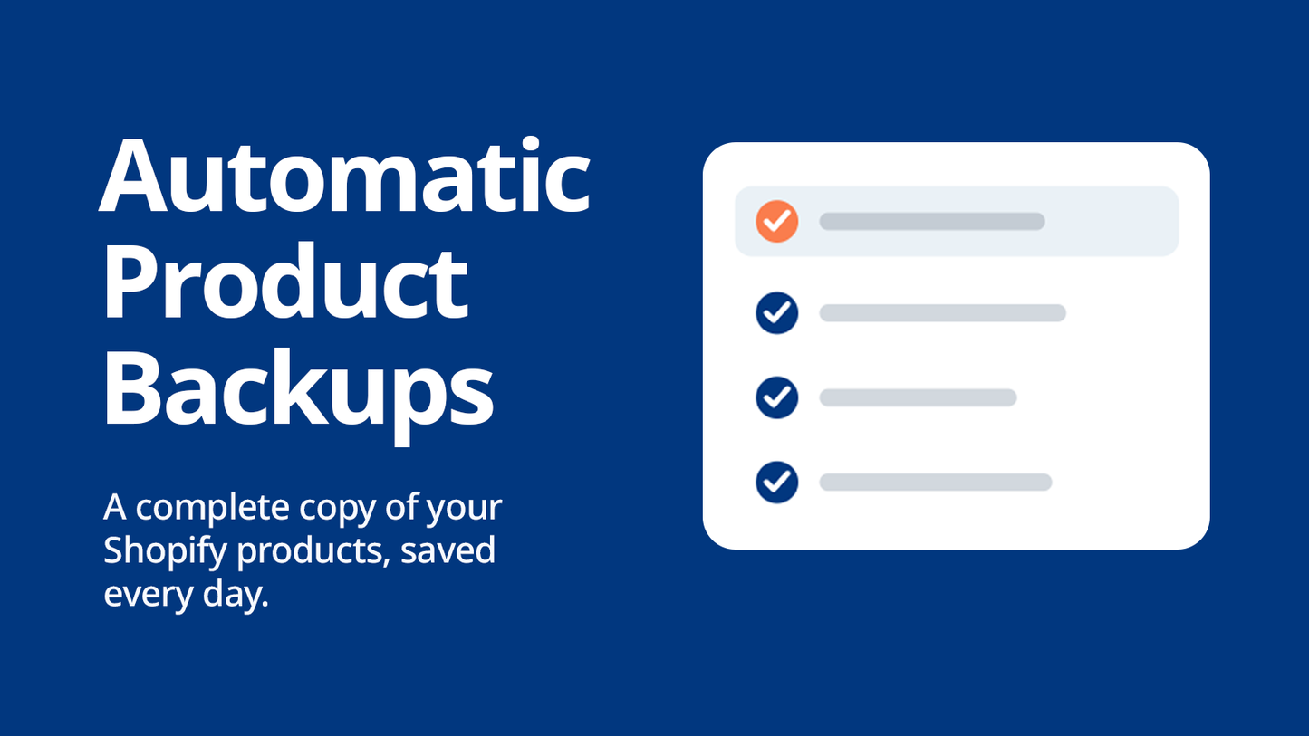 Advertisement for Automatic Product Backups by Simple Product Backup with a checklist icon on a blue background